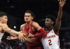 Dec 8, 2017; Los Angeles, CA, USA; USC Trojans guard Jordan Usher (1) and guard Jonah Mathews (2) defend Oklahoma Sooners guard Trae Young (11) as he drives to the basket in the first half of the game at Staples Center. Mandatory Credit: Jayne Kamin-Oncea-USA TODAY Sports